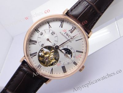 Replica Rose Gold Case White Face IWC Schaffhausen Moon Phases Watch